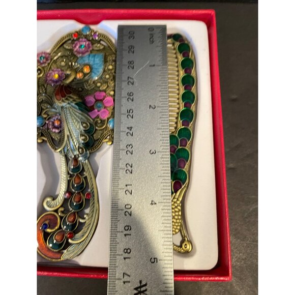Beautiful Cloisonne Brass Peacock Mirror and Comb Set New main image 5